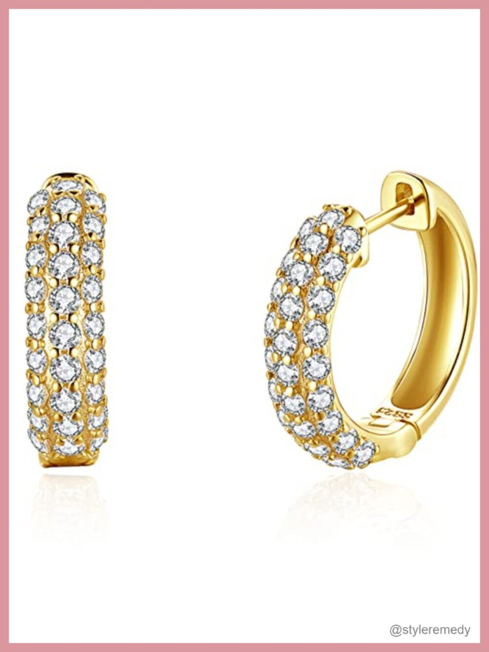 CZ Pave Huggie Hoop Earrings 18K Gold Vermeil Over Sterling Silver Small Thick
